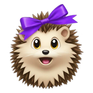 Frightened hedgehog with a purple bow sticker