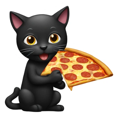 Black cat eating a pizza sticker