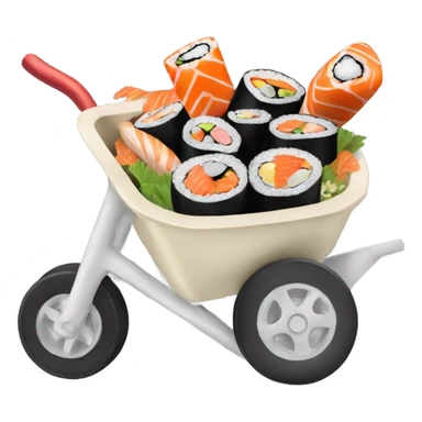 A wheelbarrow overflowing with sushi sticker