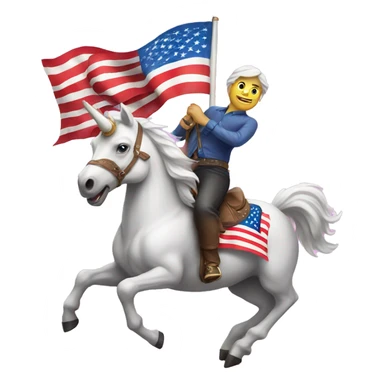 Man riding unicorn with American flag sticker