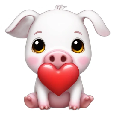 A pink baby pig with a white t-shirt on which there is a red heart, sticker