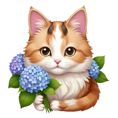Cute cat with bouquet of hydrangeas  sticker