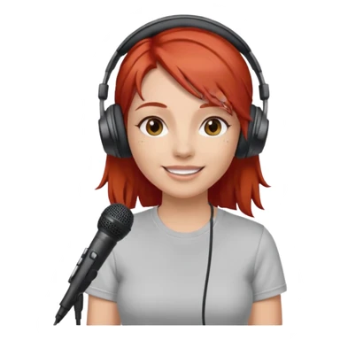 Female, happy, wearing headphone having mic, t-shirt, red hair
 sticker