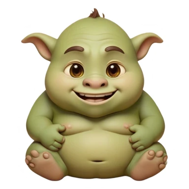 Cinematic Cute Ogre Portrait Emoji, with a surprisingly endearing, plump and huggable figure in soft earthy greens and browns, featuring big, kind eyes and a bashful smile, simplified yet irresistibly adorable, highly detailed with a soft glowing outline that captures the charm of a friendly giant who seems ready for a warm hug! sticker