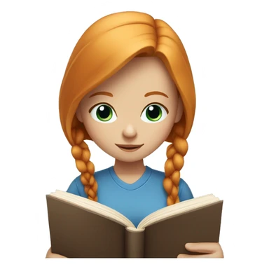 Ginger girl with straight hair and blue eyes reading book sticker