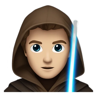 Dark side anakin skywalker (sith eyes) (brown hooded robe) (portrait, front facing) (blue lightsaber) sticker