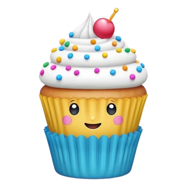 A 3D cartoon cupcake poster with bright colors, text and border design, flat layout, Memoji-style rendering. sticker