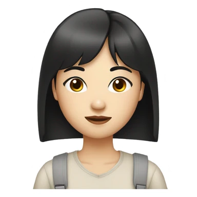 Asian girl with black hair and straight bangs with laptop sticker
