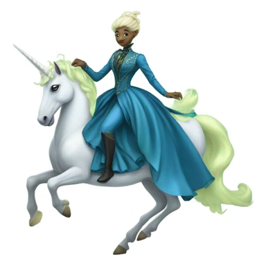 "galora green blonde alien woman" in blue Victorian dress elegant, full body, on unicorn white sticker