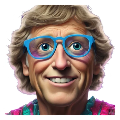 Synthwave bill gates in Lordi style, oil paint, epic eyes, intricate lips, exquisite pose, beautiful, desirable, logical, Midsommar sticker