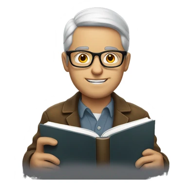 A white man in glasses with a book in his hands sticker