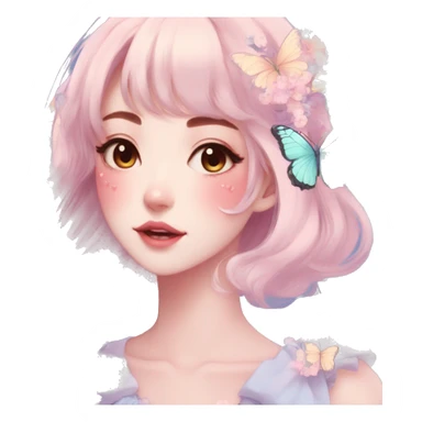 Gorgeous Pastel Anime-Style Lady With Butterflies on face cottage core pastelcore kawaii aesthetic trending style sticker