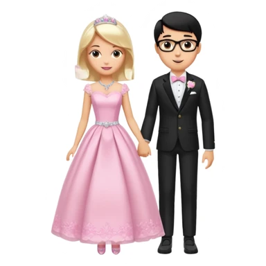pretty light blonde girl barbie wedding to boy nerd with short black hair and tan skin sticker