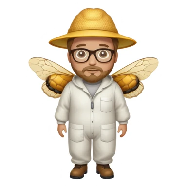 full body plus size bee keeper with light brown hair a goatee wearing glasses  sticker