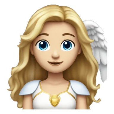 Caucasian brunette Angel with long straight hair, dimples, big blue eyes, golden halo and wings sticker