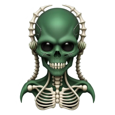 HR giger, wires, dark green, black flesh undead sorcerer, head. bones and skin sticker