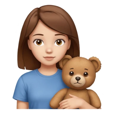 A Girl with Brown hair and Brown eyes with a t-shirt of a Teddy bear sticker