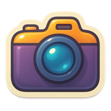 single camera symbol, cartoon style sticker, simple and clear, no text sticker