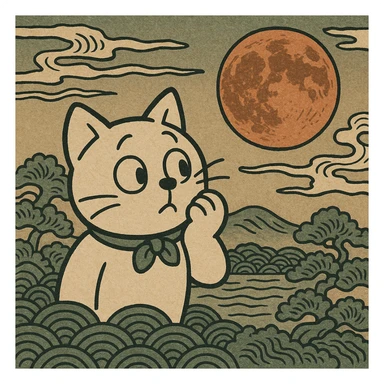 ukiyo-e style blood moon, traditional Japanese illustration sticker