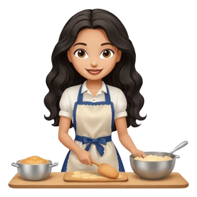 a pretty tan bratz girl with black wavy long hair baking at home sticker