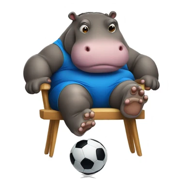 fat hippo as soccer player sit on chair sticker