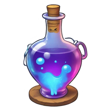 A magic potion in the style of cartoon, vector, vibrant colors, white background, bold outlines sticker