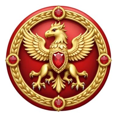 Golden griffin crest / brosch in a circle with two red gems and no background sticker