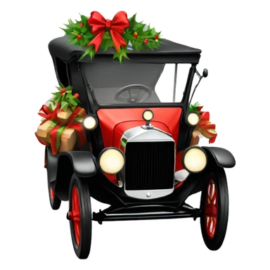 Model T ford with Christmas garland sticker