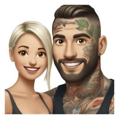 Photo Female model smiling at a very handsome tattooed man drinking  sticker