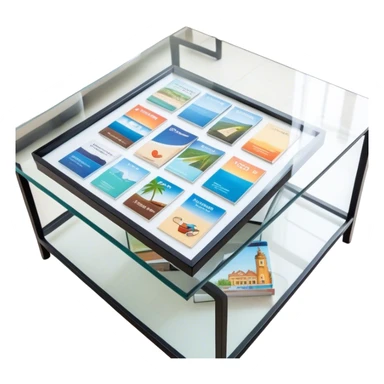 Travel brochures on glass coffee table sticker