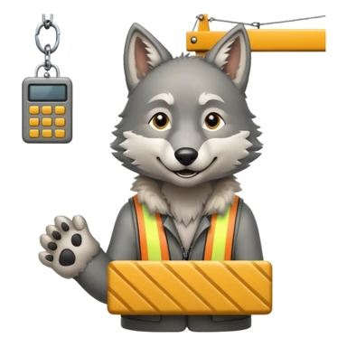  a joyful gray wolf sits on a tower crane and controls it with his paws sticker