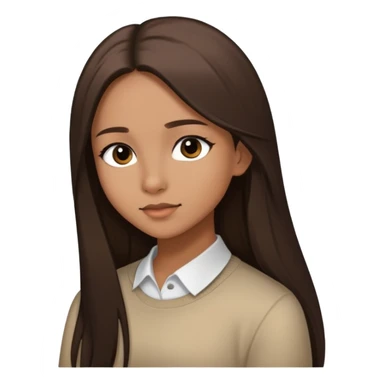 Feminine girl with light brown skin, dark straight long hair and dark eyes, profile picture style sticker
