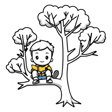 child sitting on a tree branch sticker