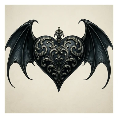 gothic style heart with bat wings, black and silver colors sticker