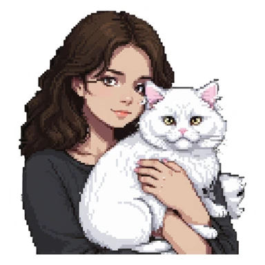 brunette girl snuggling white Persian cat sticker