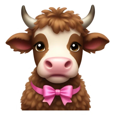 brown fluffy baby  cow with a small pink bow sticker