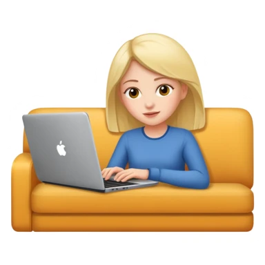 A girl is working with a laptop while lying horizontal on the sofa sticker