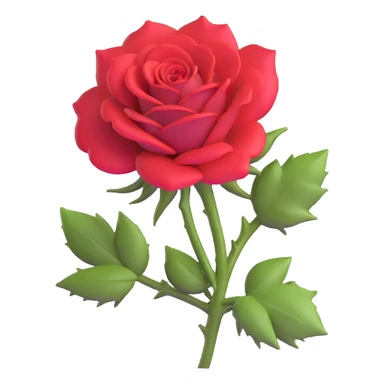 Elegant red rose flower with velvety petals and thorny stem sticker