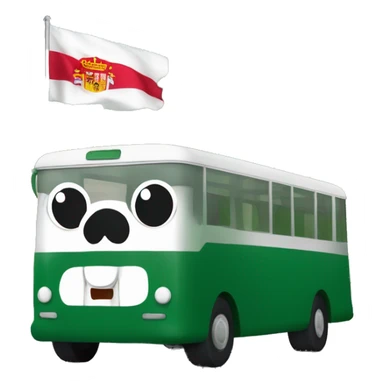 Autobus de color verde oscuro con tonos blancos y una bandera de españa pegada sticker