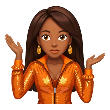 Tichina Arnold with long dark brown hair, orange sequin outfit sticker