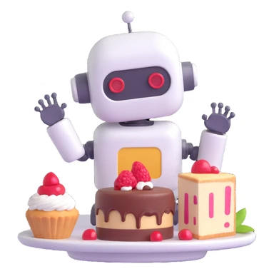 The cute robot and dessert, 3d emoji sticker