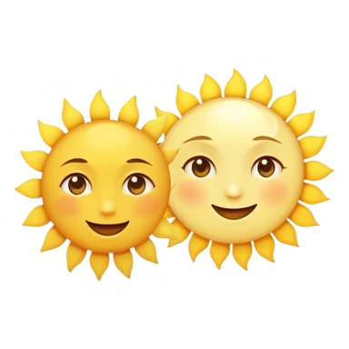 a really bright  big sun and a small moon who shines because of it. the sun is bigger and the tiny \moon bright too beside it smiling looking at each other sticker