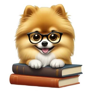 Clever Pomeranian  in glasses with books sticker