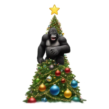 Christmas tree with King Kong climbing it like the skyscraper sticker