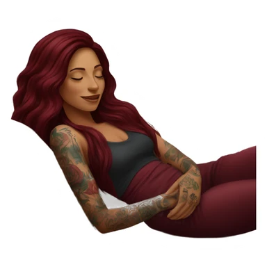 Beautiful tattooed burgundy long haired woman napping on sofa sticker