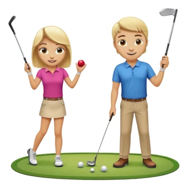 blonder girl brunette guy playing golf sticker