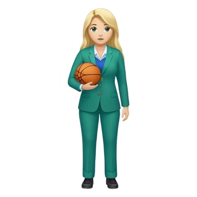 Full Body white plus size female basketball head coach using a clipboard with long blonde hair in a blue and green suit sticker