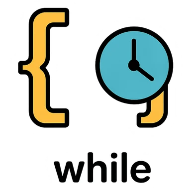 icon for 'while' with a clock or time element sticker