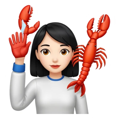 a lobster claw high five a girl with black hair emoji sticker