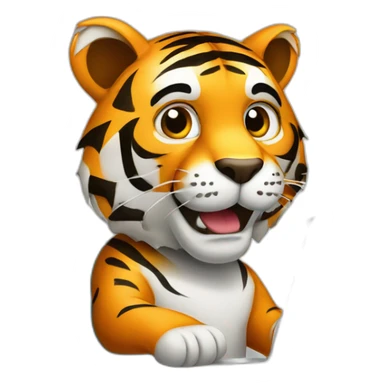 A tiger who study on a laptop sticker